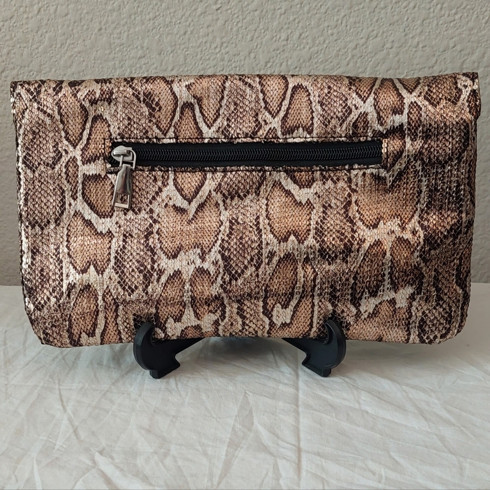 NWOT Black and Brown Snake Print Clutch Wristlet Crossbody - Picture 2 of 8
